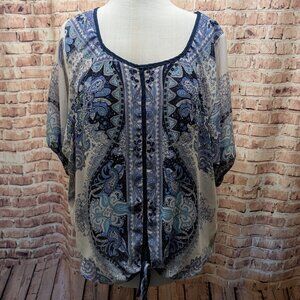 Roz & Ali Blouse Blue and White Paisley Size Medium